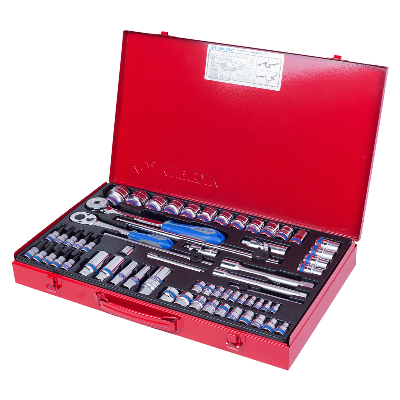 Набор торцевых головок с принадлежностями 1/4", 3/8", 1/2", шестигранные, 4-32 мм, 62 предмета KING TONY 9563MR01