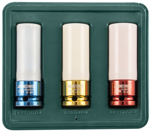 S03AD4303S Набор головок торцевых ударных глубоких 1/2"DR для лекгосплавных колесных дисков, 17,19,21 мм, 3 предмета, код товара: 47494, артикул: S03AD4303S