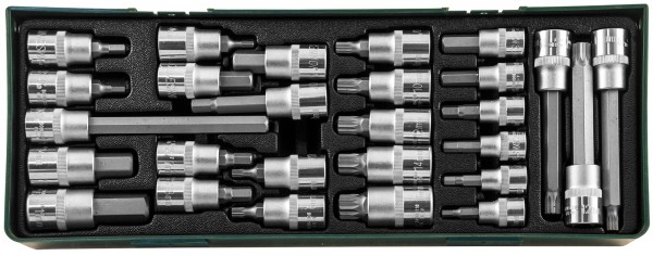 S06H427SP Набор насадок торцевых 3/8" и 1/2"DR с вставками-битами в ложементе, 27 предметов, код товара: 48350, артикул: S06H427SP