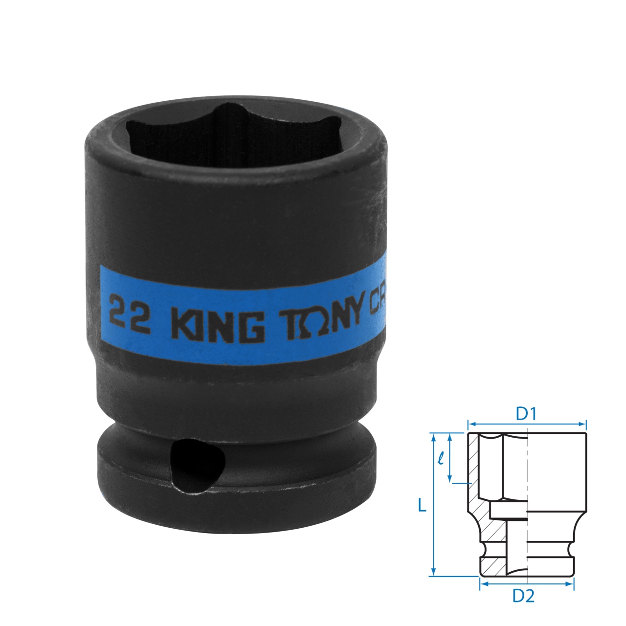 Головка торцевая ударная шестигранная 1/2", 22 мм KING TONY 453522M