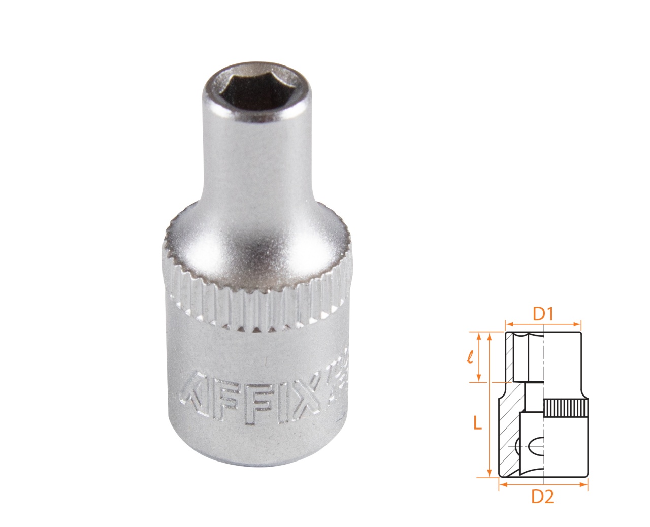 Головка торцевая стандартная шестигранная 1/4", 4 мм AFFIX AF00020004