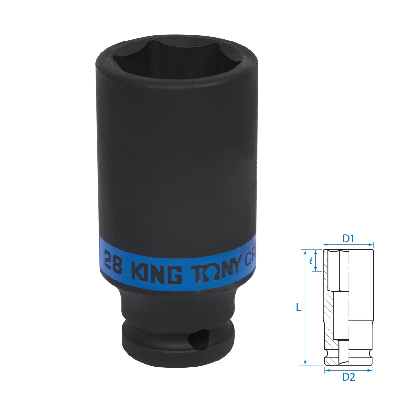 Головка торцевая ударная глубокая шестигранная 1/2", 28 мм KING TONY 443528M