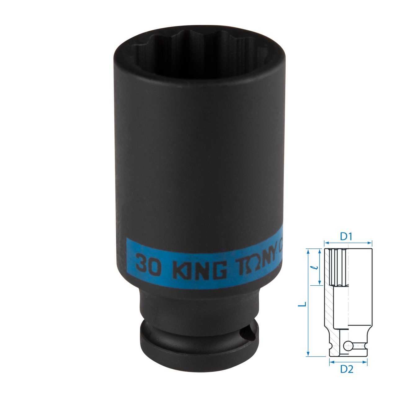 Головка торцевая ударная глубокая двенадцатигранная 1/2", 30 мм KING TONY 443030M