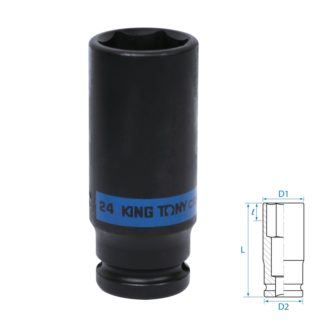 Головка торцевая ударная глубокая шестигранная 1/2", 24 мм KING TONY 443524M