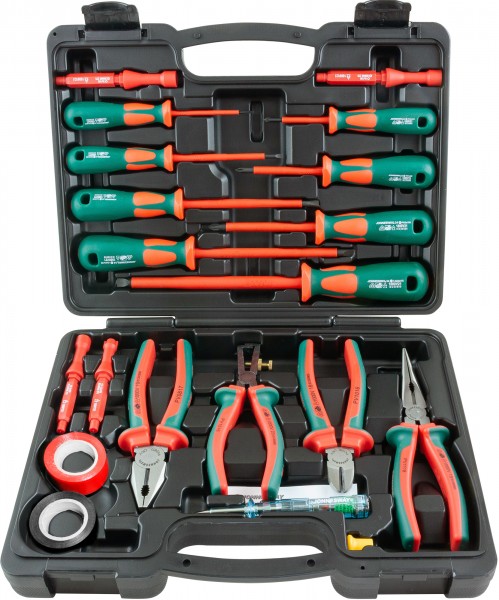 PSV120S Набор диэлектрический с изолентой, отверток стержневых и шарнирно-губцевого инструмента, 20 предметов, код товара: 46587, артикул: PSV120S