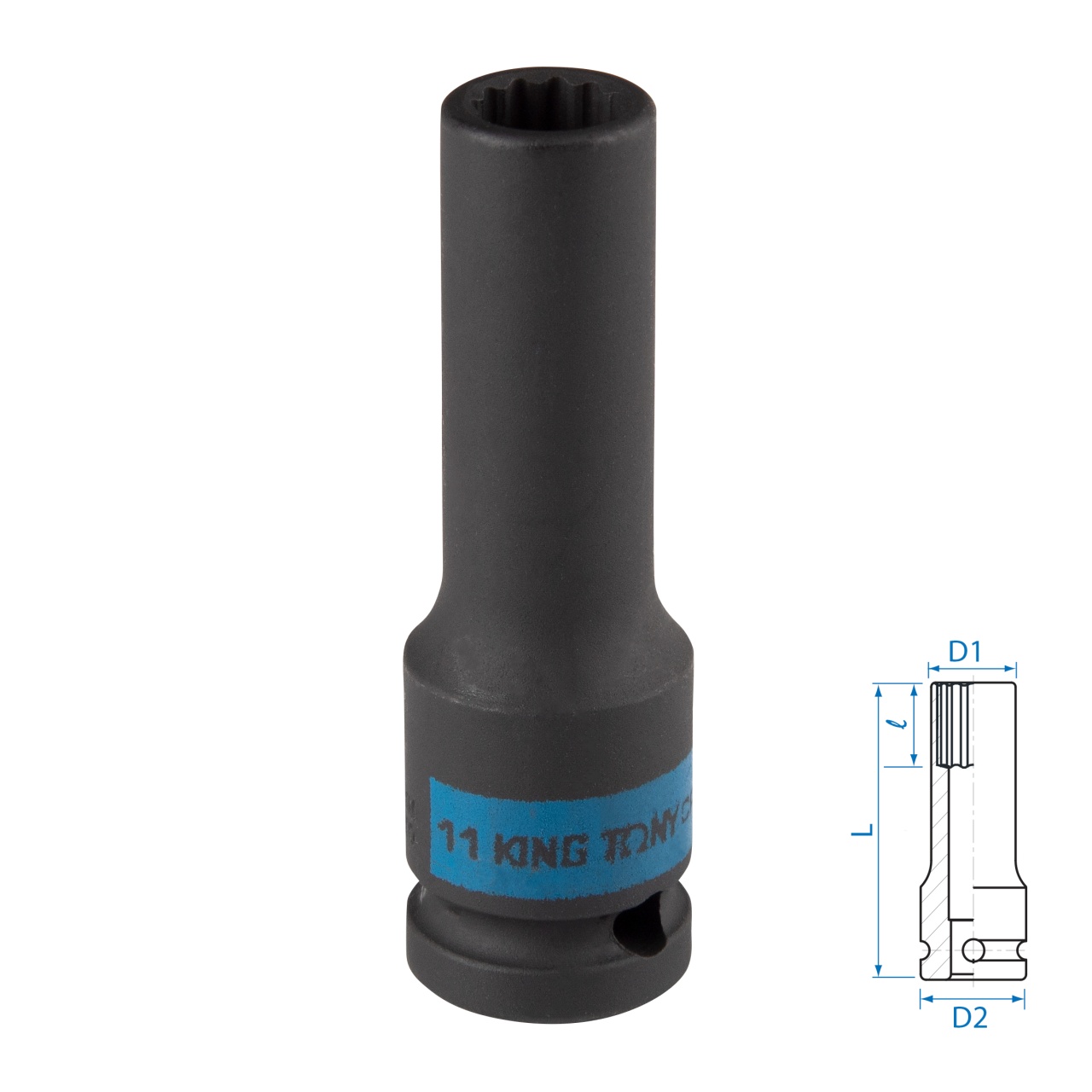 Головка торцевая ударная глубокая двенадцатигранная 1/2", 11 мм KING TONY 443011M