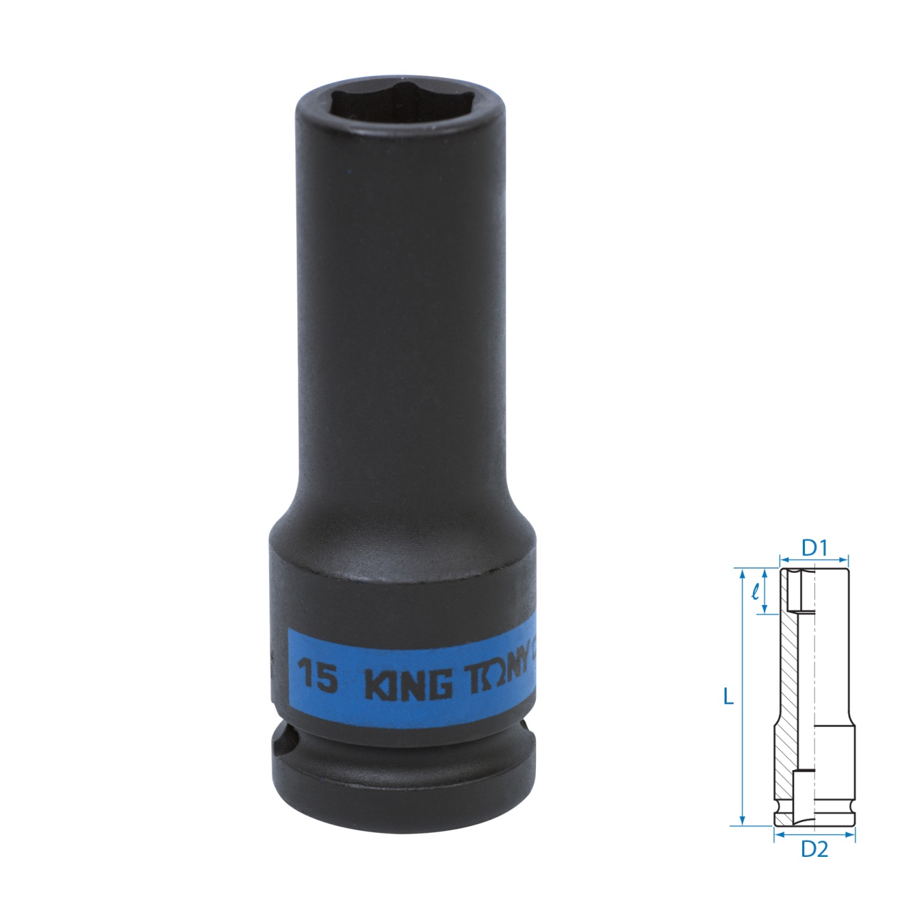 Головка торцевая ударная глубокая шестигранная 1/2", 15 мм KING TONY 443515M