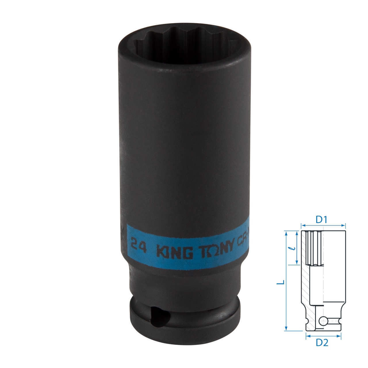 Головка торцевая ударная глубокая двенадцатигранная 1/2", 24 мм KING TONY 443024M