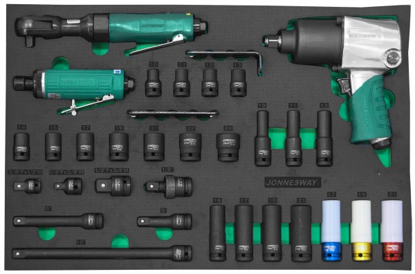 JA-C231SV Набор пневматического инструмента 1/2"DR и аксессуаров к ударному инструменту в EVA ложементе 560х400 мм, 31 предмет, код товара: 49274, артикул: JA-C231SV