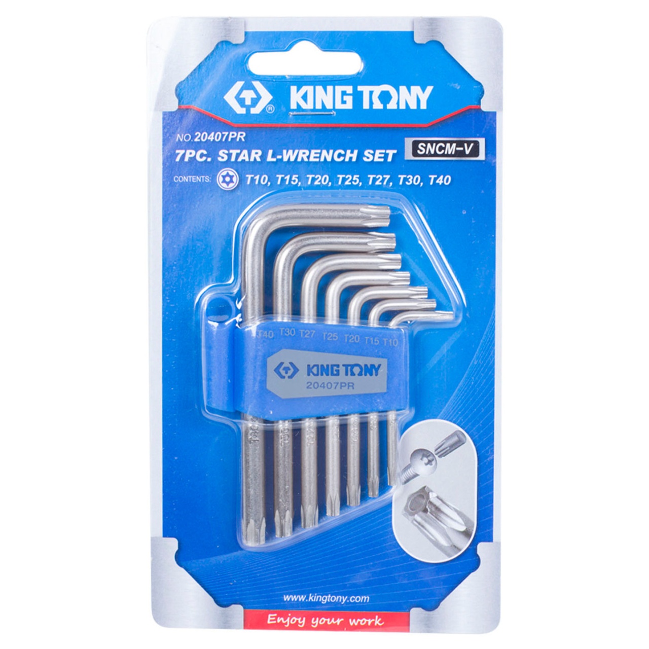 Набор Г-образных Torx, T10H-T40H, короткие, с отверстием, 7 предметов KING TONY 20407PR