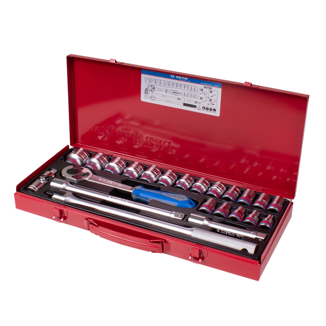 Набор торцевых головок с принадлежностями 1/2", двенадцатигранные, 5/16"-1&1/4", 23 предмета KING TONY 4031SR