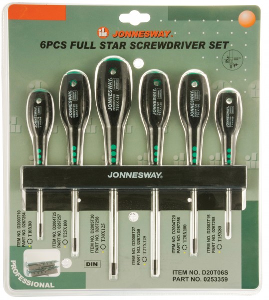 D20T06S Набор отверток стержневых TORX® FULL STAR, 6 предметов, код товара: 48715, артикул: D20T06S