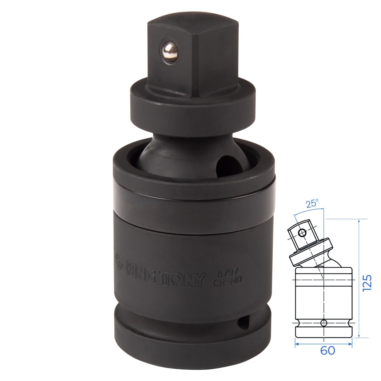 Кардан ударный 1", шаровый, с шариковым фиксатором KING TONY 8797P