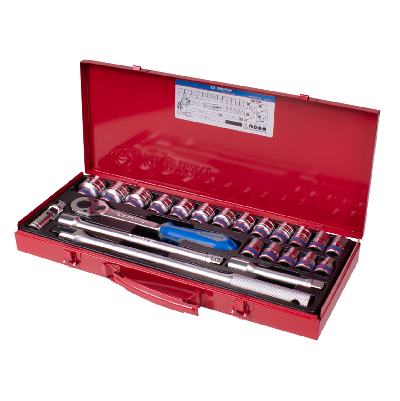 Набор торцевых головок с принадлежностями 1/2", двенадцатигранные, 10-32 мм, 23 предмета KING TONY 4031MR