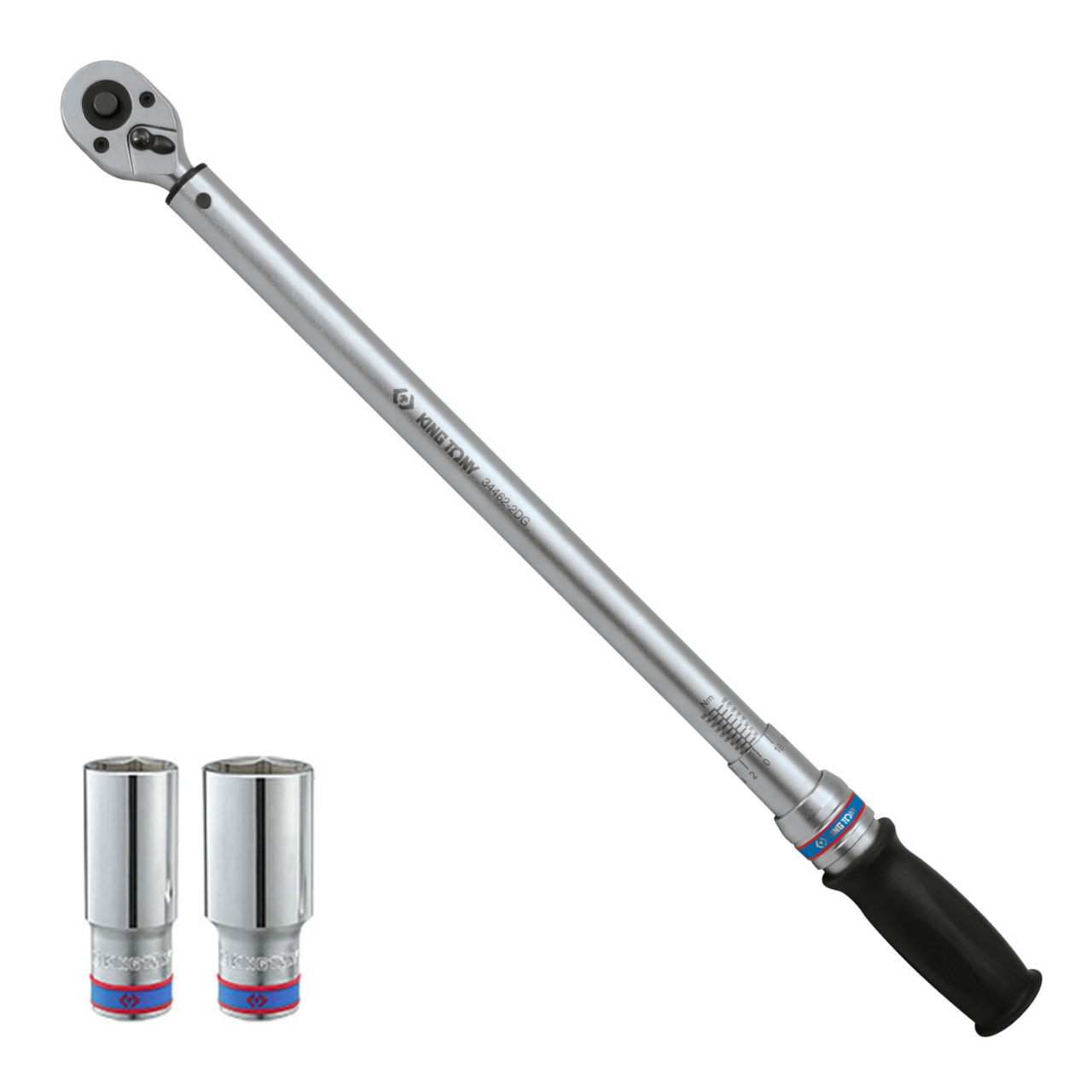Динамометрический ключ 1/2", 60-340 Нм, "EXACT", футляр, в комплекте 2 торцевые головки KING TONY P34462-2DG