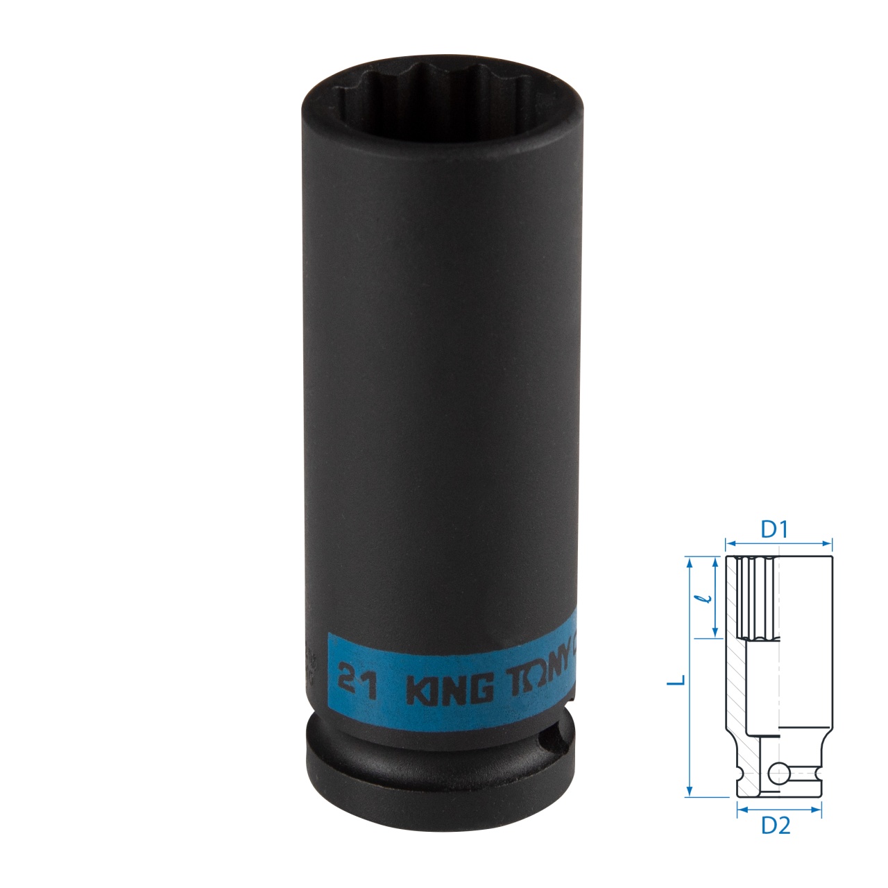 Головка торцевая ударная глубокая двенадцатигранная 1/2", 21 мм KING TONY 443021M