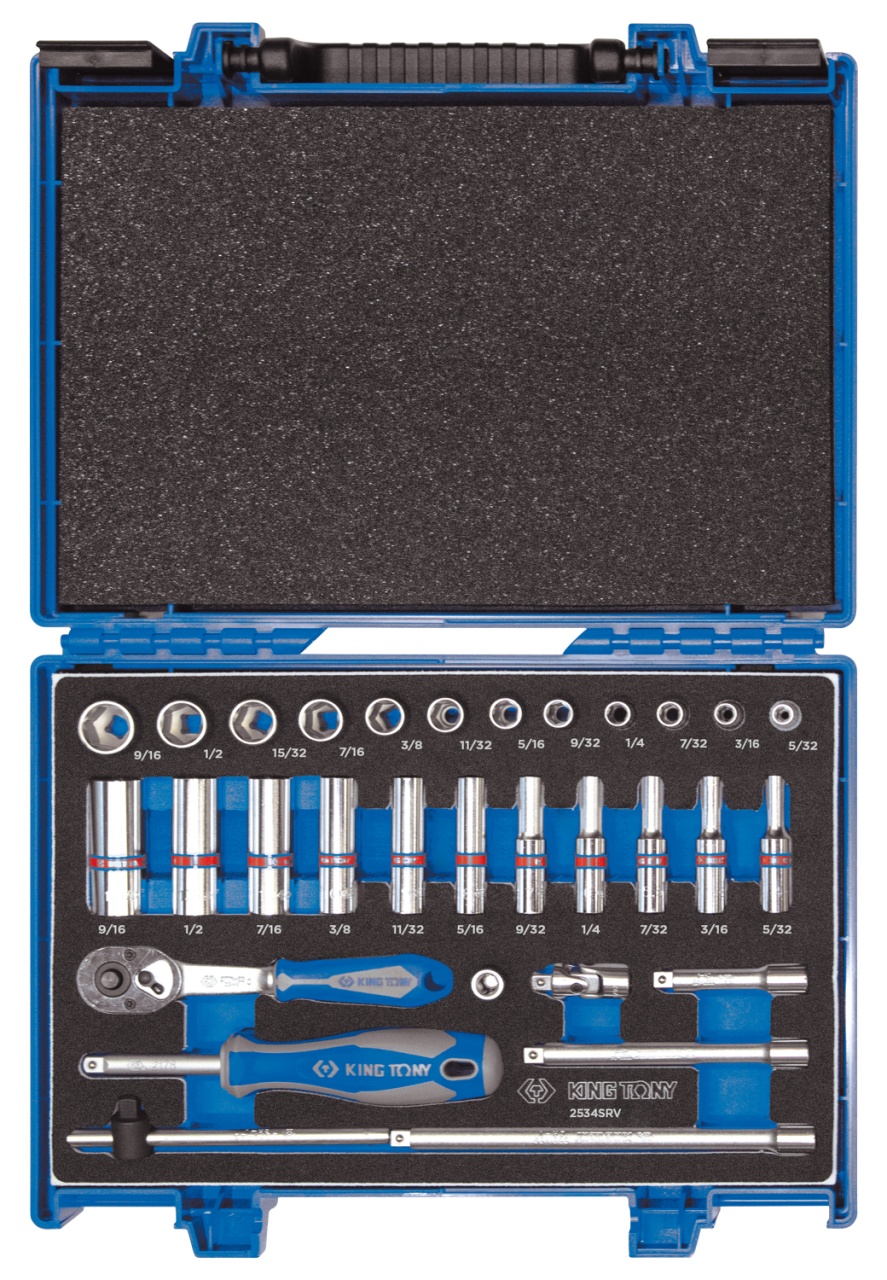 Набор торцевых головок с принадлежностями 1/4", шестигранные, 5/32"-9/16", 31 предмет KING TONY 2331SRV