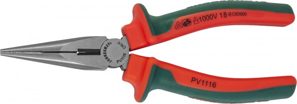 PV1116 Длинногубцы диэлектрические прямые с двухкомпонентными рукоятками, 160 мм, код товара: 48844, артикул: PV1116