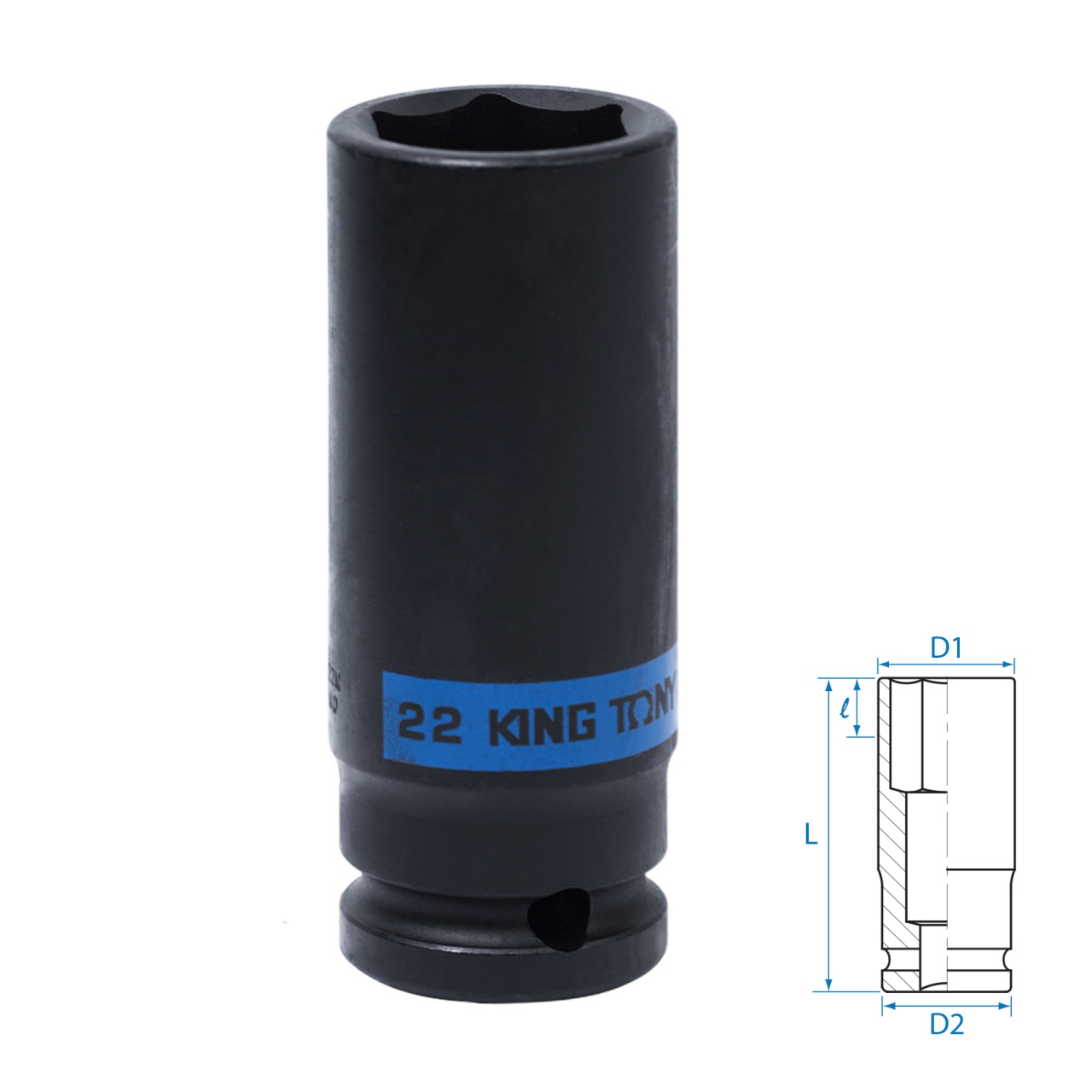 Головка торцевая ударная глубокая шестигранная 1/2", 22 мм KING TONY 443522M