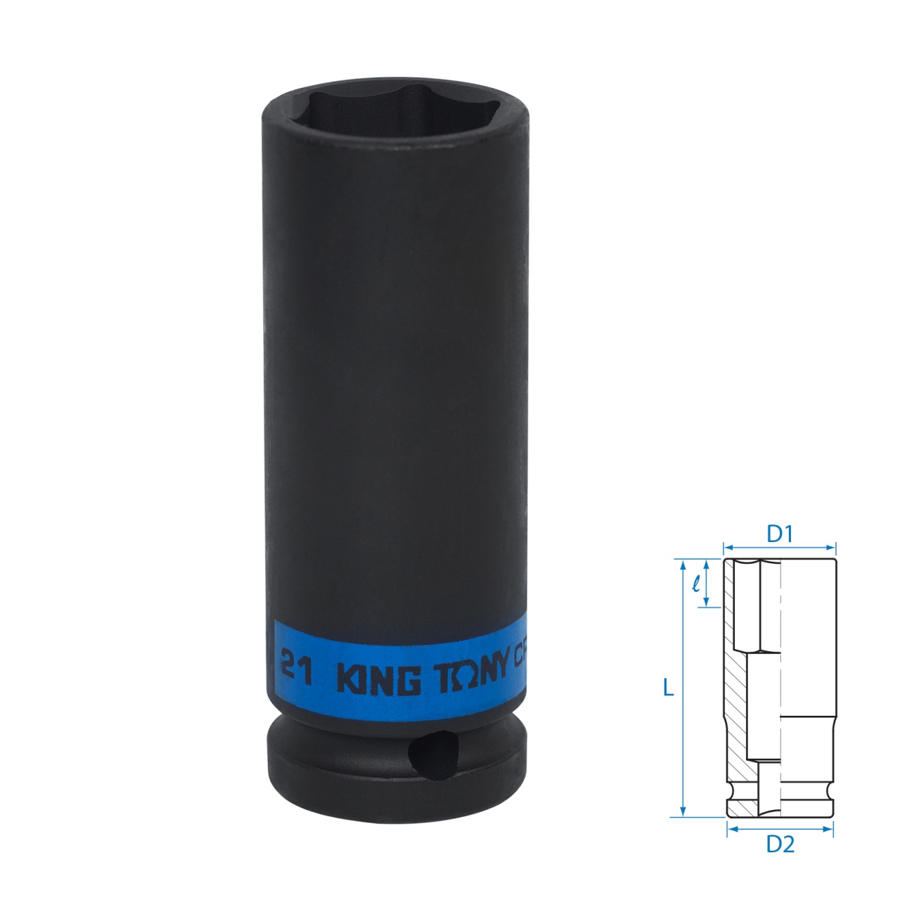 Головка торцевая ударная глубокая шестигранная 1/2", 21 мм KING TONY 443521M