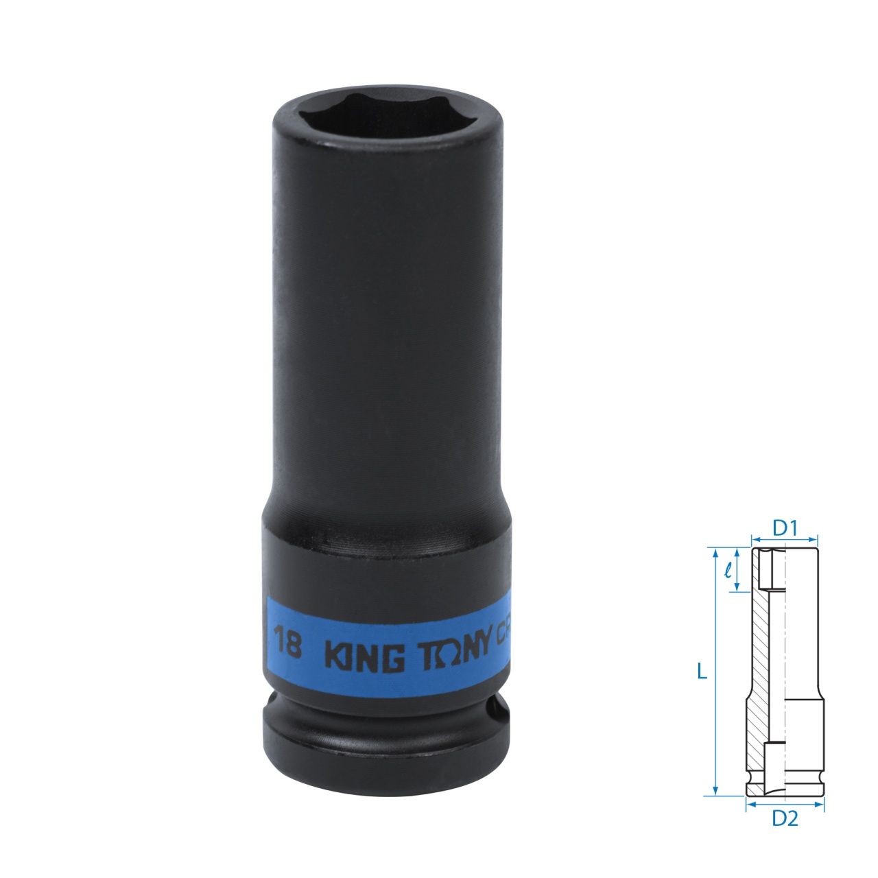 Головка торцевая ударная глубокая шестигранная 1/2", 18 мм KING TONY 443518M