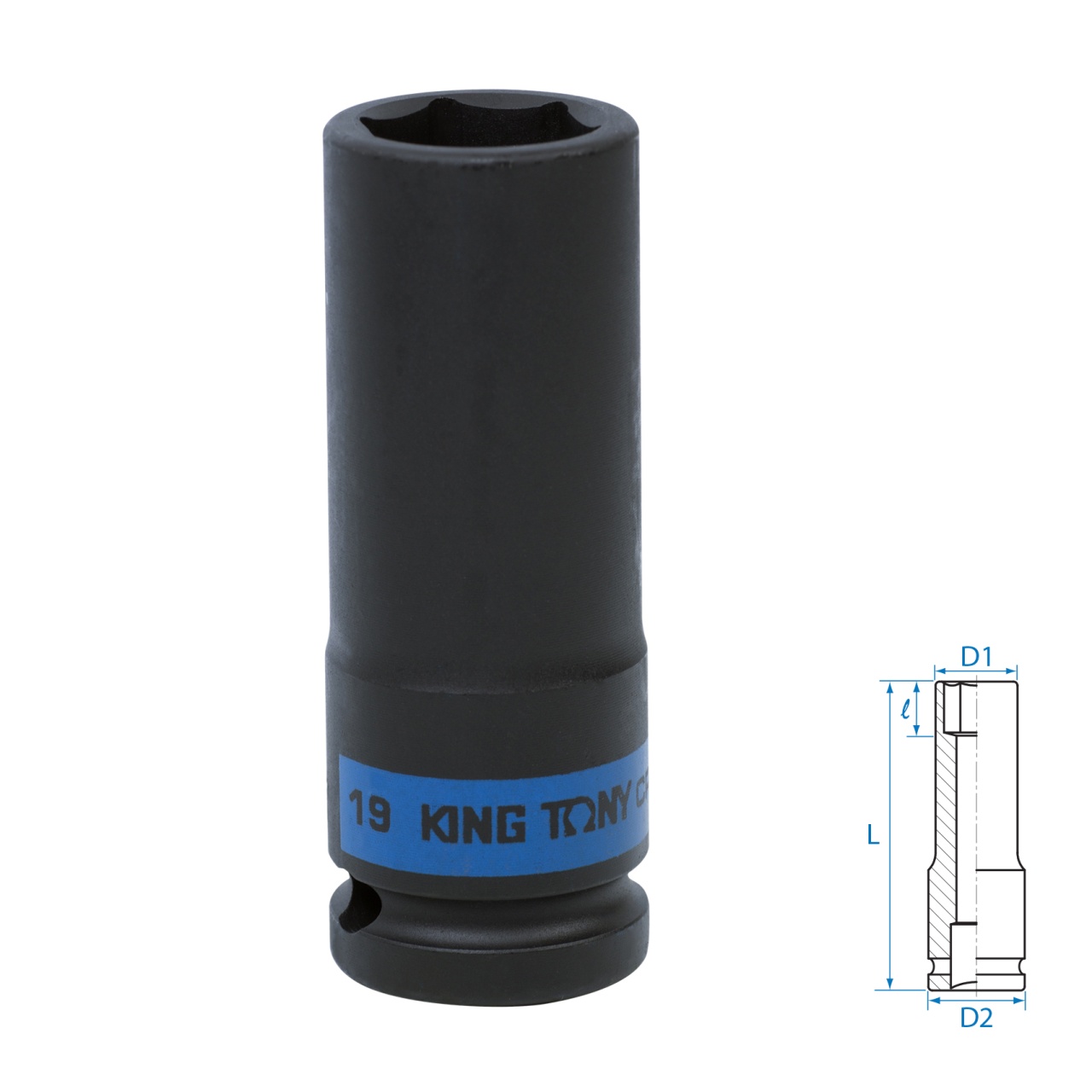 Головка торцевая ударная глубокая шестигранная 1/2", 19 мм KING TONY 443519M