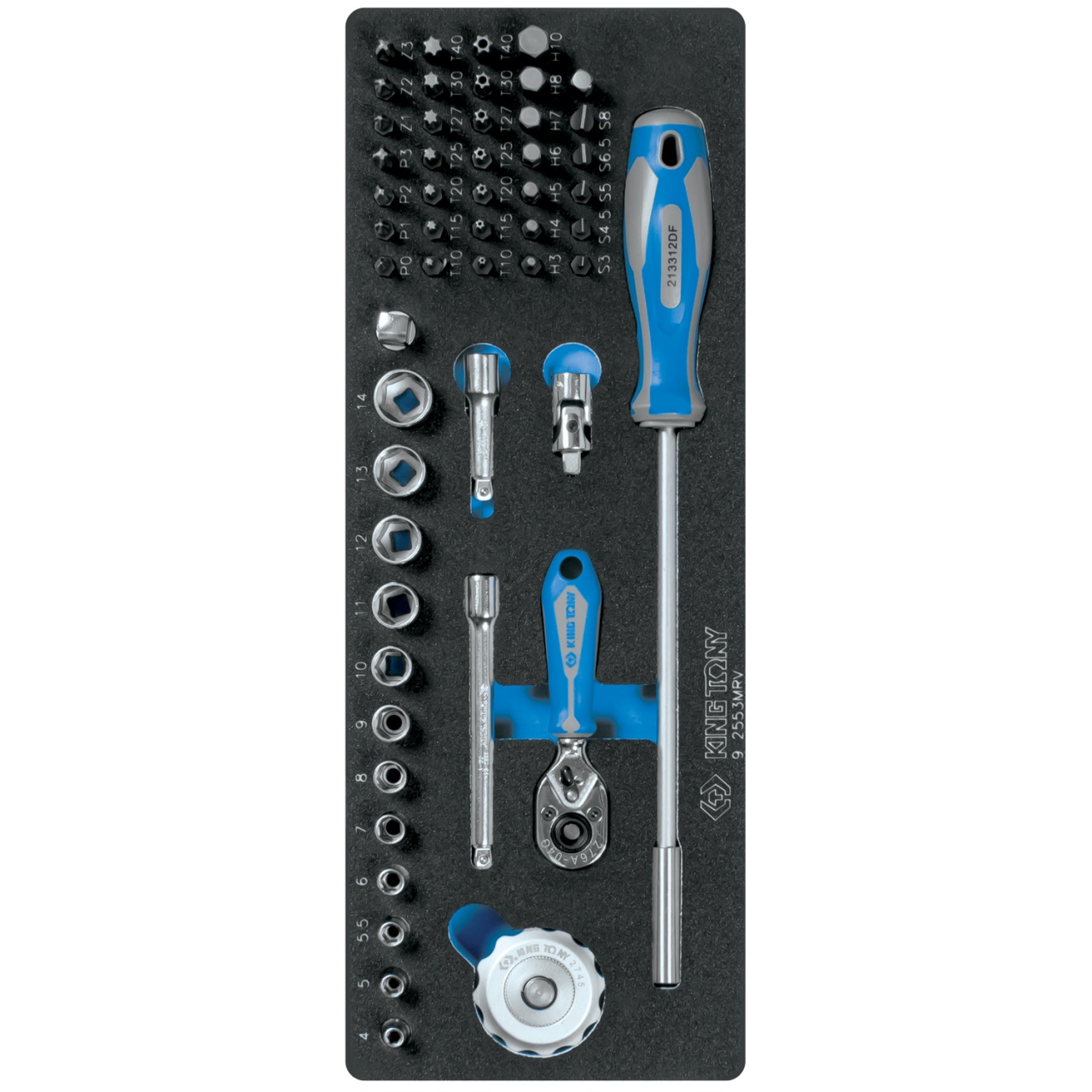 Набор торцевых головок 1/4" с принадлежностями, ложемент, 53 предмета KING TONY 9-2553MRV