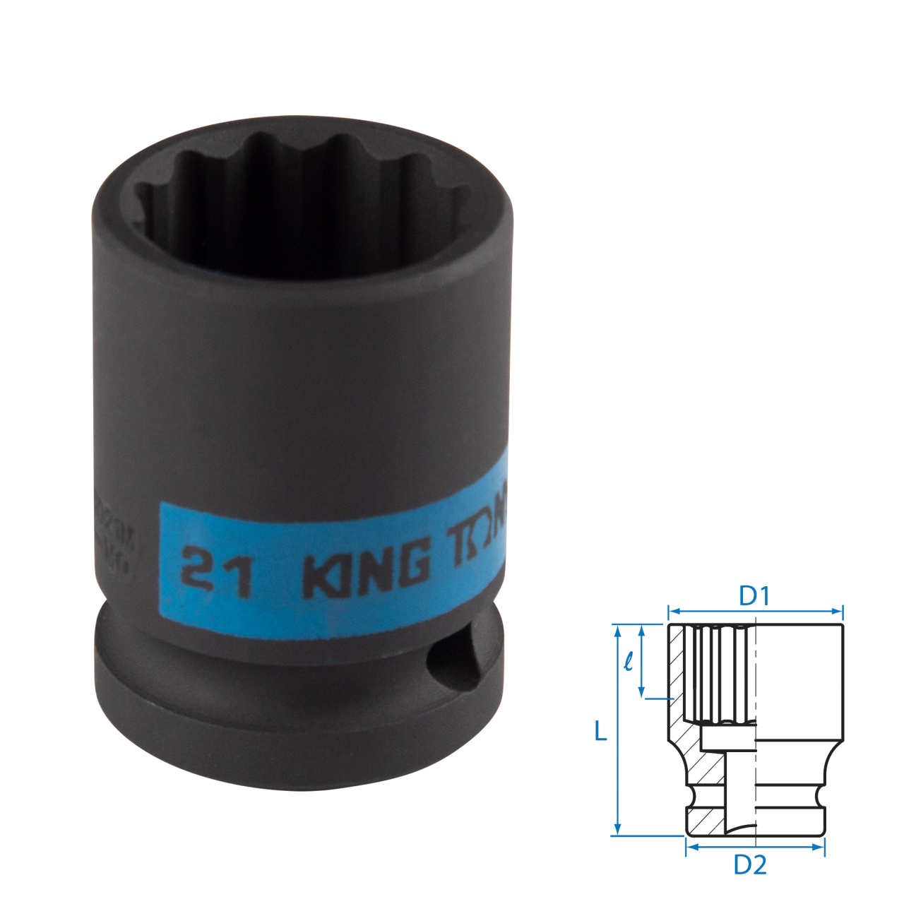 Головка торцевая ударная двенадцатигранная 1/2", 21 мм KING TONY 453021M