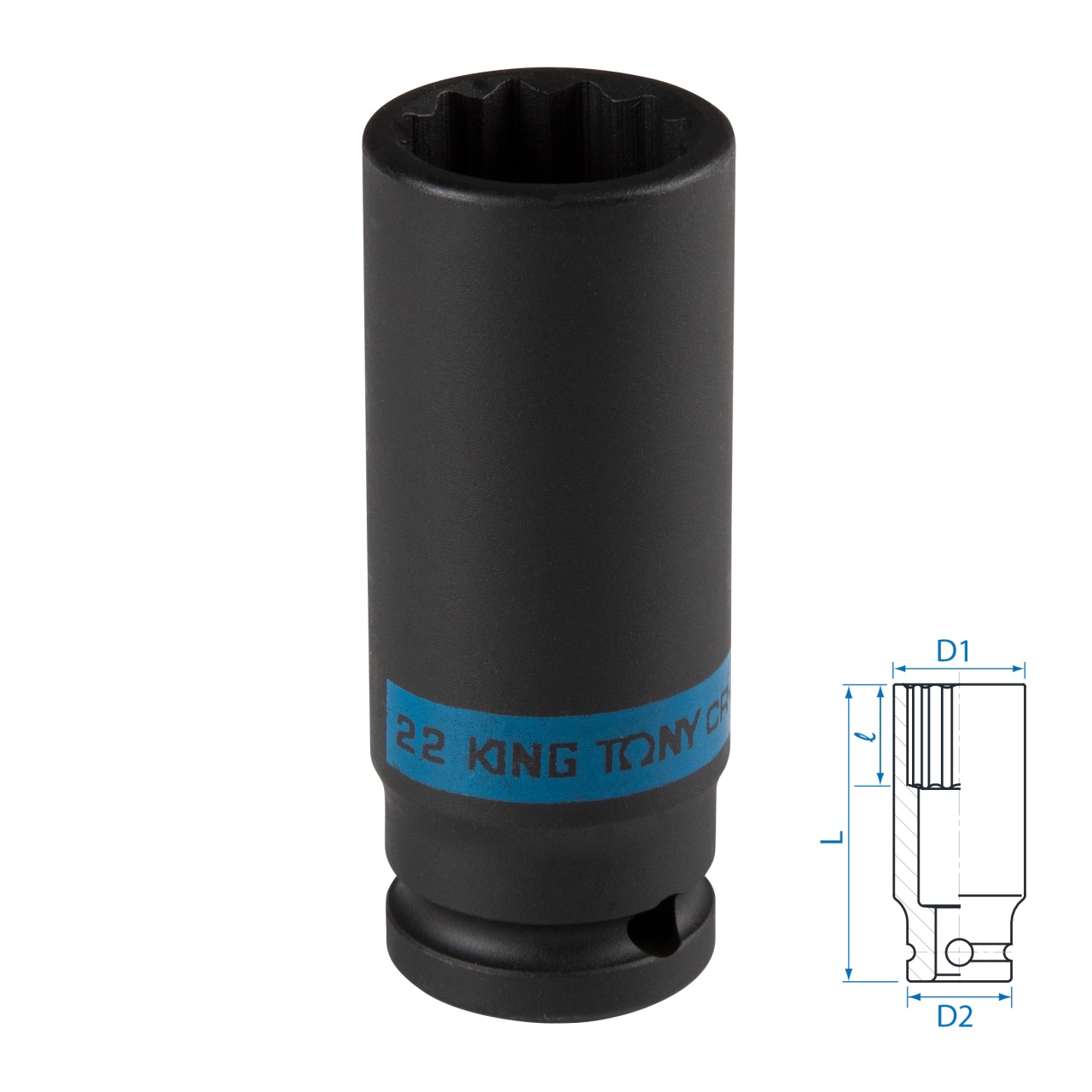Головка торцевая ударная глубокая двенадцатигранная 1/2", 22 мм KING TONY 443022M
