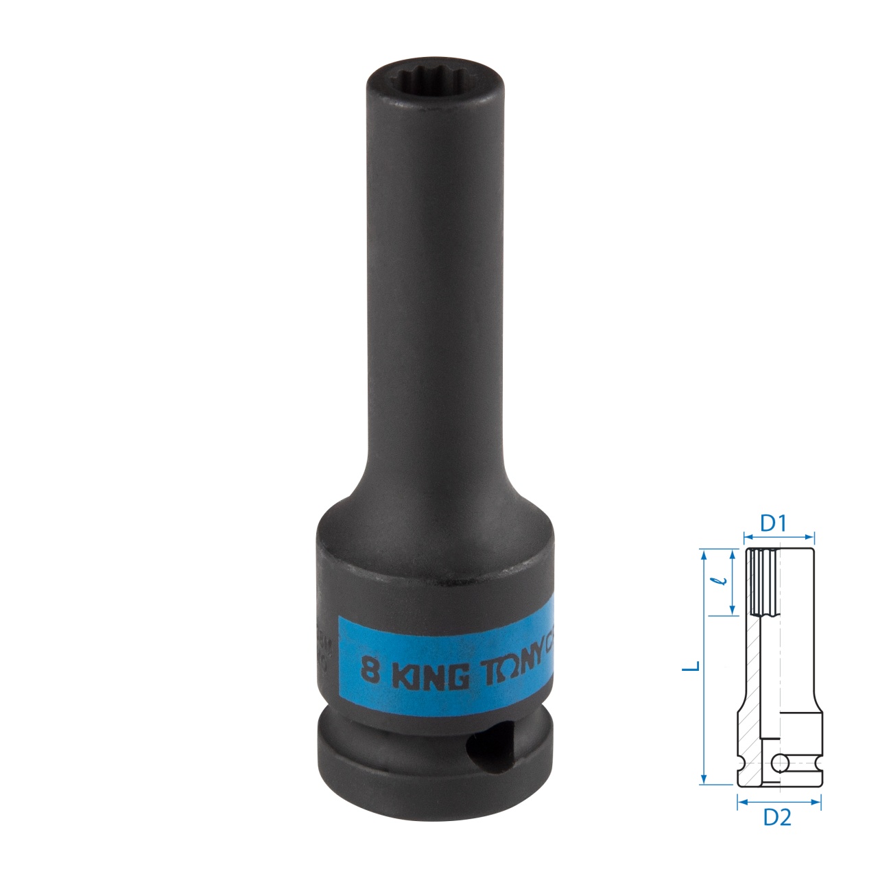 Головка торцевая ударная глубокая двенадцатигранная 1/2", 8 мм KING TONY 443008M