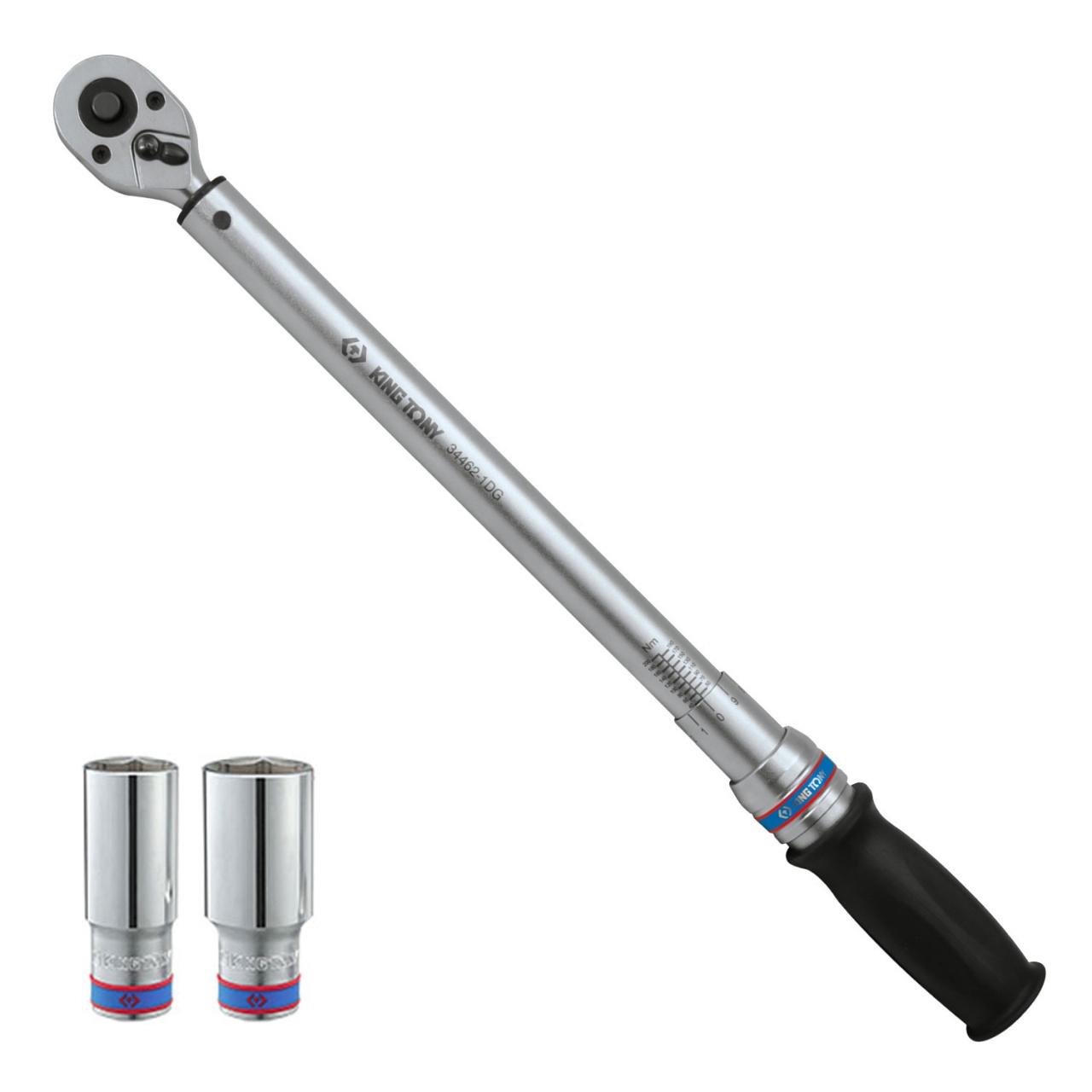 Динамометрический ключ 1/2", 40-200 Нм, "EXACT", футляр, в комплекте 2 торцевые головки KING TONY P34462-1DG