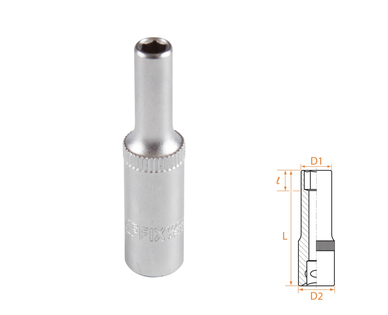 Головка торцевая глубокая шестигранная 1/4", 4,5 мм AFFIX AF00120045