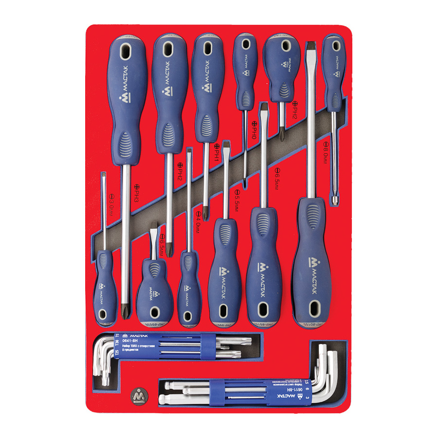 Набор отверток, шестигранников и Torx, ложемент, 28 предметов МАСТАК 5-40627