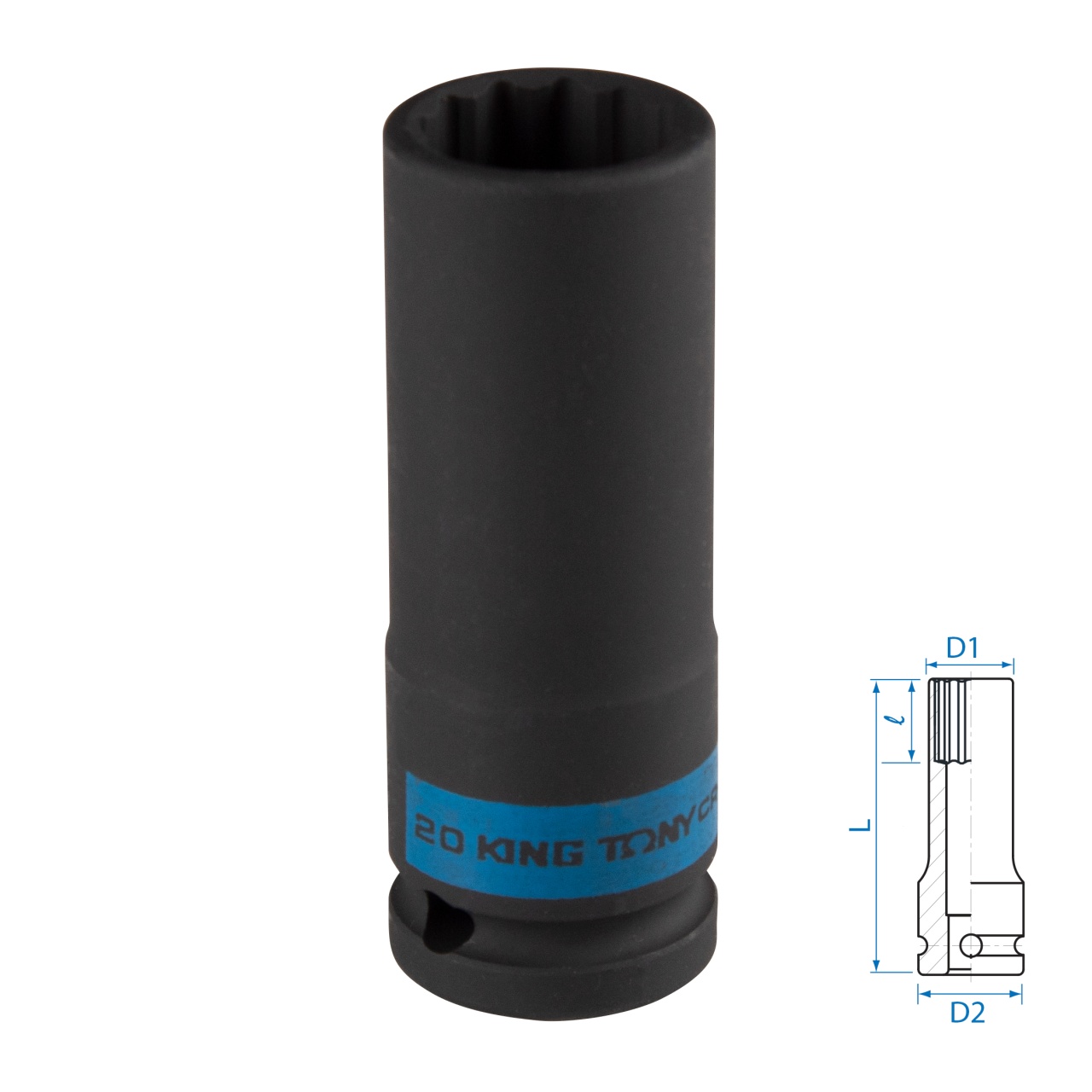 Головка торцевая ударная глубокая двенадцатигранная 1/2", 20 мм KING TONY 443020M