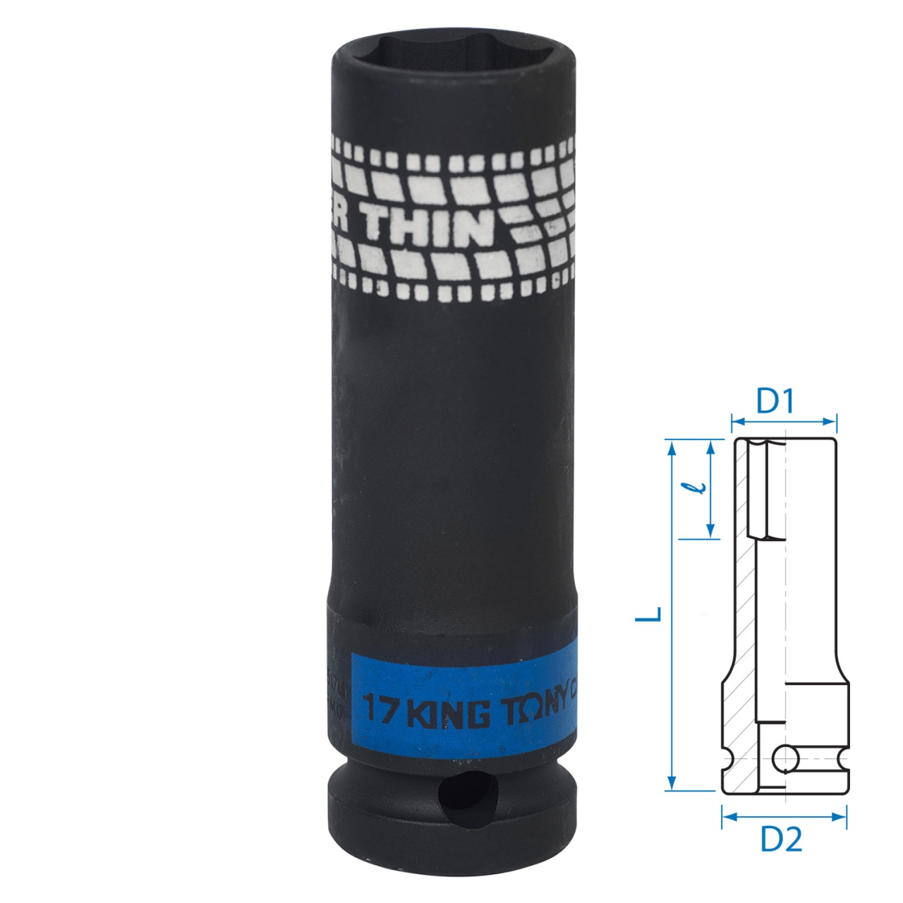 Головка торцевая ударная глубокая 1/2", 17 мм, тонкостенная KING TONY 441517M