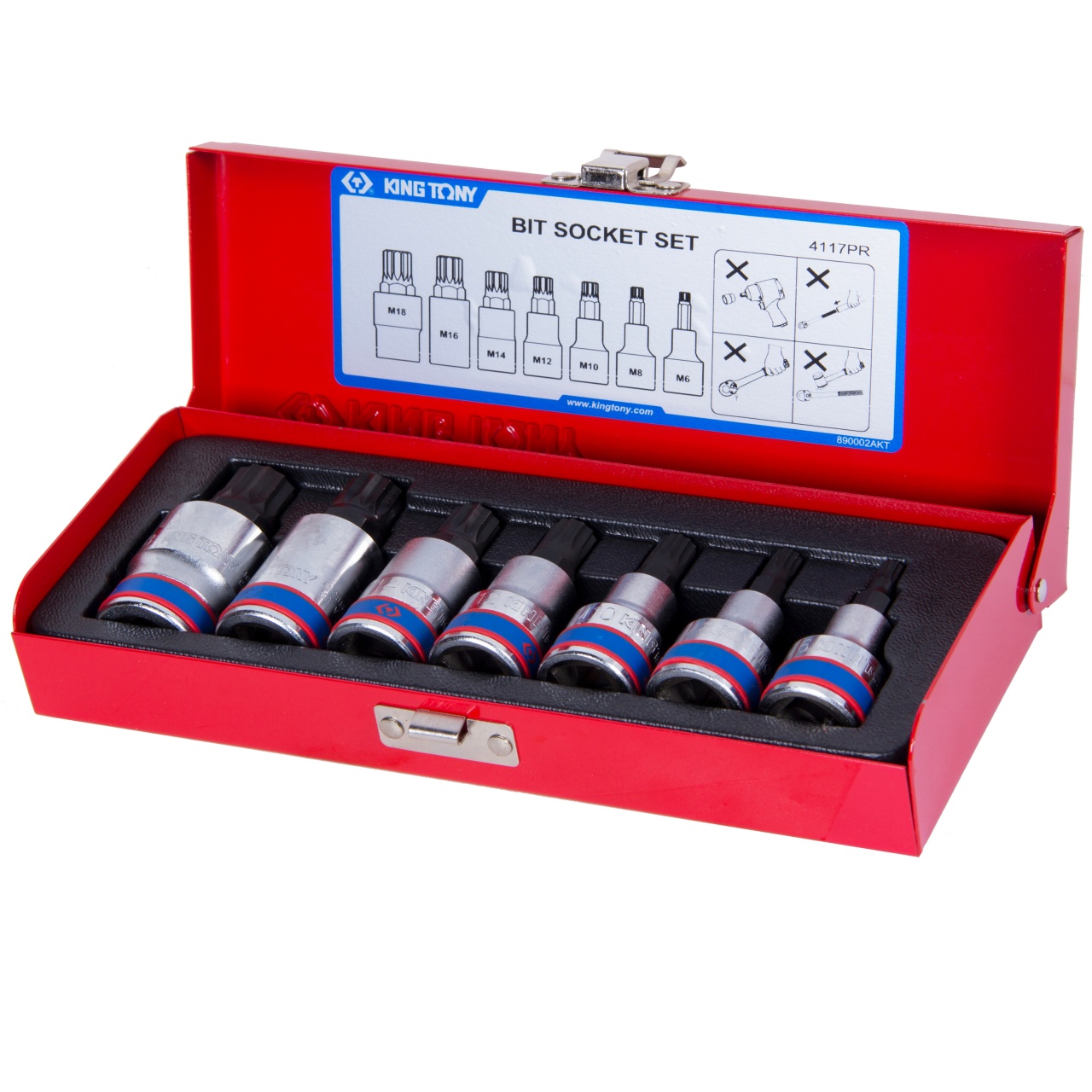 Набор торцевых насадок 1/2", Spline, M6-M18, L = 60 мм, 7 предметов KING TONY 4117PR
