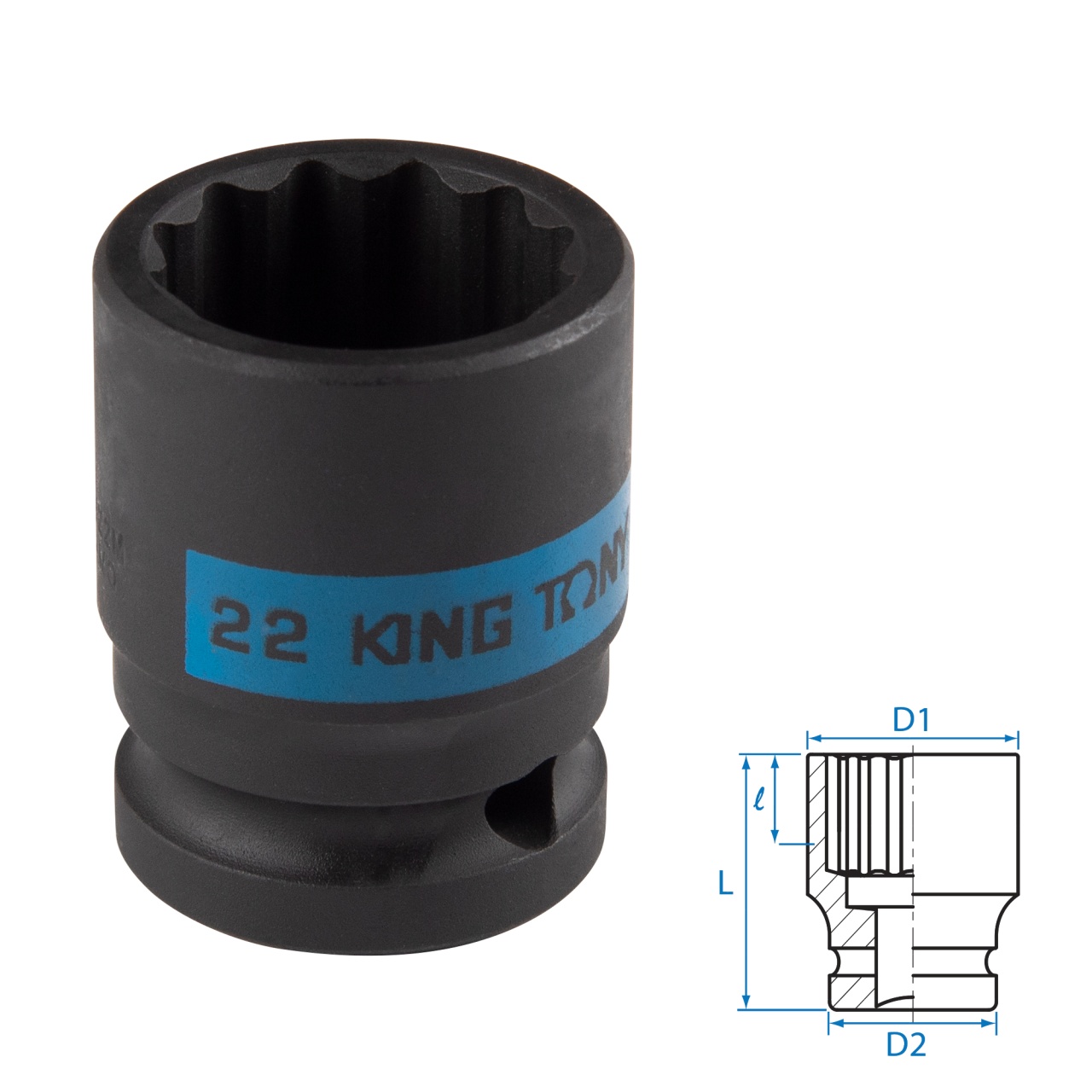 Головка торцевая ударная двенадцатигранная 1/2", 22 мм KING TONY 453022M